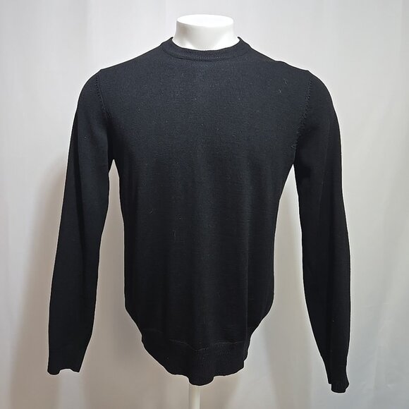 Lad By Demylee 100% Wool Sweater Mens Size Small Leather Elbow Patches Black - Picture 1 of 9